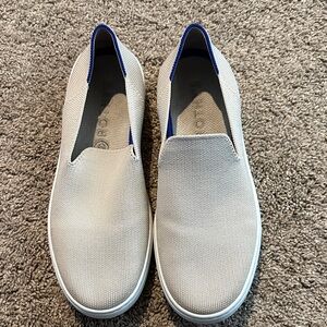 Rothy's Light Gray Slip-On Sneakers with Blue Trim